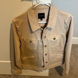 Gorgeous tan Liverpool denim jacket with gold buttons.